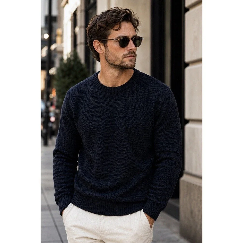 J Crew Sweater Mens S Black Premium Basket-stitch Crewneck Cotton Preppy Fall